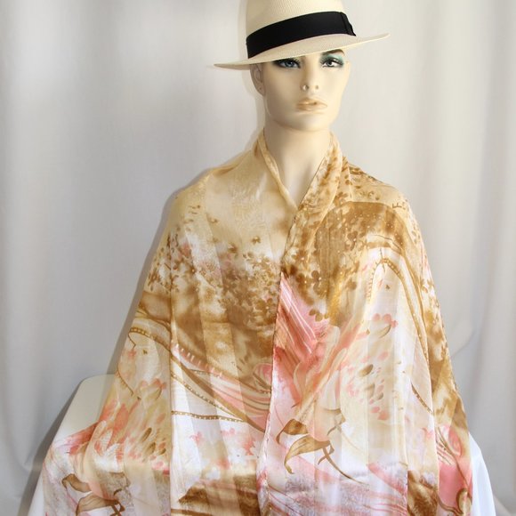 100% Silk Scarf/Wrap. Gorgeous Combination of Silk Weaves - Picture 1 of 13